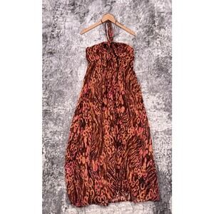 Anthropologie Dress Large Womens Leopard Metallic Halter Maxi